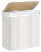 Cesto para roupa suja SONGMICS com 3 seções, tampa com fecho e alças, 150 L dobrável, para lavanderia, quarto, banheiro, branco LCB091W01