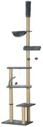 PawHut Arranhador para Gatos do Solo ao Teto de 230-250 cm  com Altura Ajustável Múltiplas Plataformas Rede Bolas Suspensas Cinza