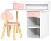 AIYAPLAY Secretária Criança Conjunto de Cadeira e Mesa de Estudo Infantil 85x48x73 cm Branco e Rosa com Prateleiras Gaveta Carga 80kg | Aosom Portugal