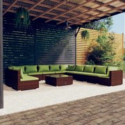 12 pcs conjunto lounge de jardim c/ almofadões vime PE castanho