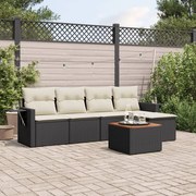vidaXL 6 pcs conjunto sofás de jardim c/ almofadões vime PE preto