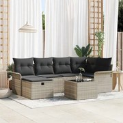 vidaXL Conjunto de Sofá de Jardim de 7 Peças com Almofadas em Cinza Claro e Rattan Sintético