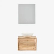 Conjunto De Móvel De Casa De Banho Suspenso 60x45 Cm Em Madeira Deleyna Madeira Natural & Cimento Redondo Branco Ø40 Cm Zavion & Led - Sklum