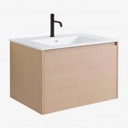 Conjunto De Móvel De Casa De Banho Suspenso Em Madeira Com Lavatório Integrado Jacob Madeira Natural & Sem Espelho & Preto Mate, 20 - Sklum