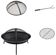 Outsunny Braseiro de Exterior de Metal com Tampa Protetora de Faíscas e Atiçador para Varanda Campismo Ar Livre Ø47x33 cm Preto