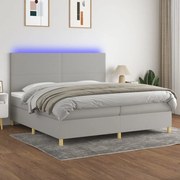 Cama box spring c/ colchão e LED 200x200 cm tecido cinza-claro