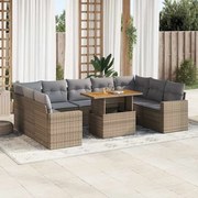 vidaXL 10 pcs conjunto de sofás p/ jardim com almofadões vime PE bege