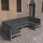 vidaXL 6pcs conjunto lounge de jardim c/ almofadões pinho maciço cinza