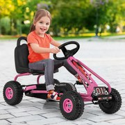 Kart a pedais para crianças com 4 rodas antiderrapantes Assento envolvente e travão de mão 92 x 50 x 53 cm Rosa