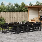 vidaXL 17 pcs conjunto de jantar p/ jardim c/ almofadões vime PE preto