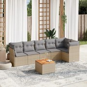 vidaXL 7 pcs conj. sofás jardim c/ almofadões vime PE bege misturado