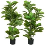 HOMCOM Conjunto de 2 Plantas Artificiais Ficus 110 cm com 90 Folhas Musgo e Vaso Planta Artificial Decorativa para Interior e Exterior Verde
