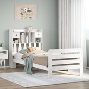 vidaXL Cama com estante sem colchão 90x200 cm pinho maciço branco