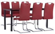 7 pcs conjunto de jantar couro artificial vermelho