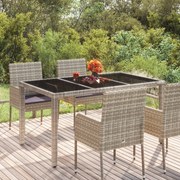 vidaXL Mesa de jardim com tampo de vidro 150x90x75 cm vime PE cinzento