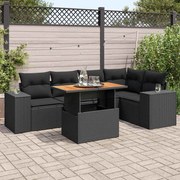 vidaXL 6 pcs conjunto sofás de jardim c/ almofadões vime PE preto