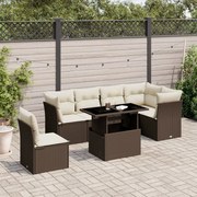 vidaXL 7 pcs conjunto de sofás jardim c/ almofadões vime PE castanho