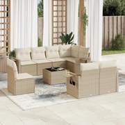 vidaXL 9 pcs conjunto de sofás p/ jardim com almofadões vime PE bege