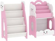 AIYAPLAY Estante Infantil 3-em-1, 4 Compartimentos, 3 Prateleiras, Mesa de Cabeceira para Quarto, Rosa. | Aosom Portugal