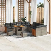 vidaXL Conjunto de Sofá de Jardim com 13 Peças e Almofadas - Cinza em Polyrattan e Madeira de Acácia.