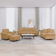 4 pcs conjunto de sofás com almofadas veludo castanho