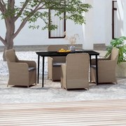vidaXL 5 pcs conjunto de jantar p/ jardim c/ almofadões castanho