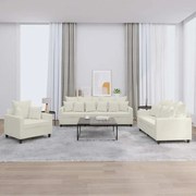 vidaXL 3 pcs conjunto de sofás com almofadões veludo cor creme