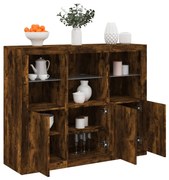 vidaXL Aparadores c/ LEDs 3 pcs derivados de madeira carvalho fumado