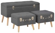 vidaXL Bancos de arrumação 3 pcs tecido cinzento-escuro