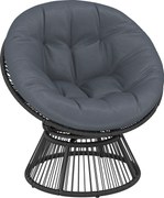 Outsunny Cadeira Papasan 360° giratória Cadeira de vime com almofada Estrutura de aço Poltrona redonda em rattan Poltrona lounge Cinza | Aosom Portugal