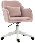HOMCOM Cadeira de escritório de veludo cadeira de escritório com massagem almofada lombar integrada altura ajustável giratória 360° rosa em pó | Aosom Portugal