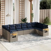 vidaXL 10 pcs conjunto sofás p/ jardim c/ almofadões vime PE cinzento