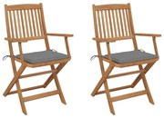 vidaXL Cadeiras de jardim dobráveis c/ almofadões 2 pcs acácia maciça