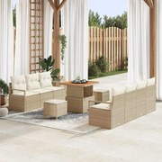 vidaXL Sofá de Jardim Modular com 10 Peças e Almofadas Bege em Rattan Poliéster Acácia