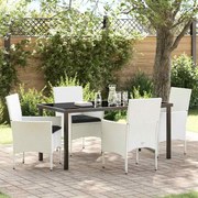 vidaXL Conjunto de Jantar Jardim 5 Peças com Almofadas de Rattan Branco