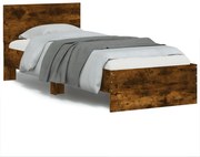 vidaXL Estrutura cama c/ cabeceira/luzes LED 90x200 cm carvalho fumado