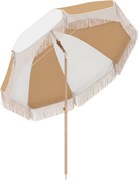 Outsunny Chapéu de Sol de Praia com Franjas Ø175 cm Chapéu de Sol de Terraço Exterior com Altura Ajustável Inclinação de 30° em Branco e Bege | Aosom Portugal