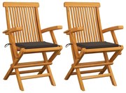 vidaXL Cadeiras de jardim c/ almofadões cinza-acast. 2 pcs teca maciça