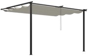 Outsunny Pérgola de Parede de Jardim com Teto Retrátil Tecido de Poliéster e Estrutura de Aço 3,9x2,9 m Creme