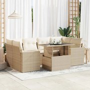 vidaXL 7 pcs conjunto de sofás p/ jardim com almofadões vime PE bege