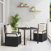 vidaXL Conjunto de Jantar para Jardim 3 pcs Preto vime PE
