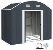 Outsunny Abrigo de Jardim 2,7 m² 238x132x198,5 cm com Base Prateleiras Ajustáveis 2 Portas e 2 Janelas de Ventilação Cinza Escuro | Aosom Portugal