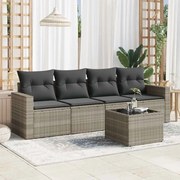 vidaXL 5 pcs conj. sofás jardim c/ almofadões vime PE cinzento-claro
