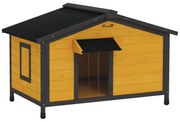 PawHut Casa para Cães de Madeira 97x72x65 cm Casinha dos Cachorros com Teto Asfáltico 2 Janelas Porta com Cortina Madeira | Aosom Portugal