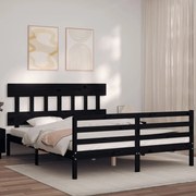 Estrutura de cama com cabeceira 160x200 cm madeira maciça preto