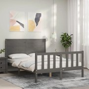 Estrutura de cama com cabeceira 140x200 cm madeira maciça cinza