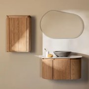 Conjunto De Móvel De Casa De Banho Suspenso Em Madeira Carsone Madeira Natural & Madeira Natural & Cimento Cinzento Redondo Ø40 Cm Tarsis & - Sklum