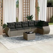 vidaXL 7 pcs conjunto sofás p/ jardim c/ almofadões vime PE cinzento