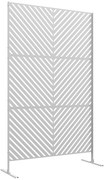 Outsunny Biombo de Exterior Separador de Ambientes de 3 Peças com Padrão de Linhas Transversais Estrutura de Aço 122x45x198 cm Branco | Aosom Portugal