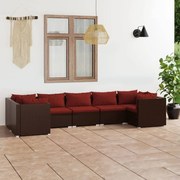 7 pcs conjunto lounge jardim c/ almofadões vime PE castanho